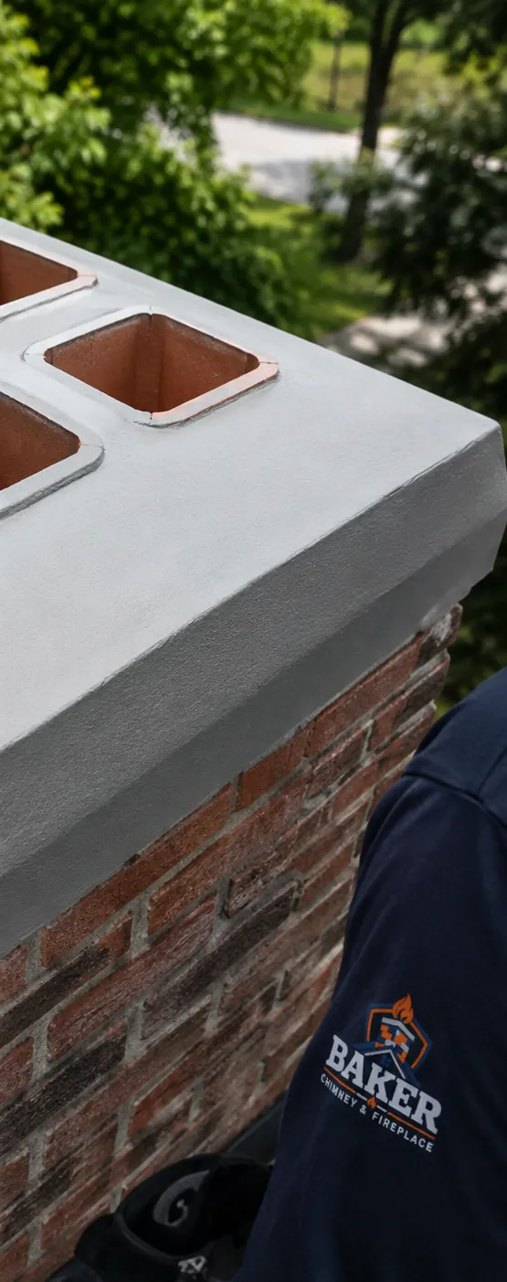 Rebuilt and sealed chimney crown after repair by Baker
