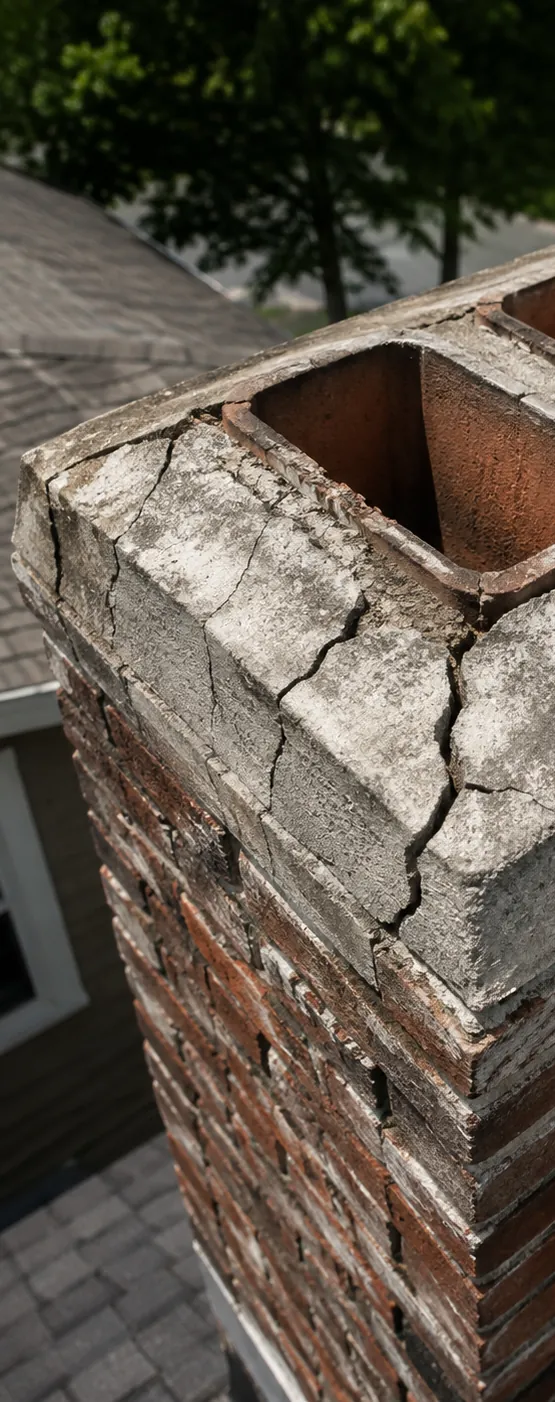 Badly cracked chimney crown before repair